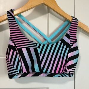 Ivivva by Lululemon girls Striped Pink and Blue Sports Bra size 10